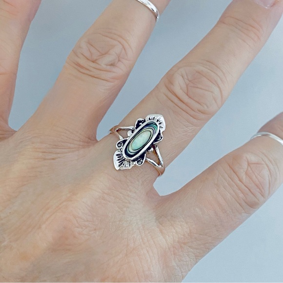 Sterling Silver Victorian Abalone Ring, Seashell Rings, Ocean Shells, Stone Ring - Picture 3 of 11